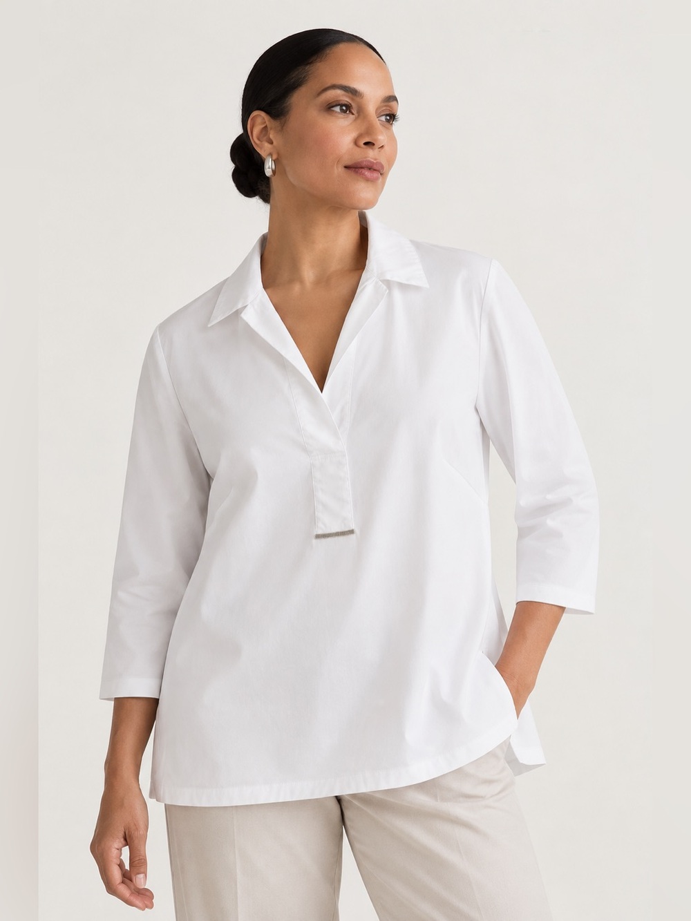Lafayette 148 New York White Cotton Stretch Tunic Top 1X NWOT